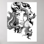Poster preto e branco da menina dos grafites