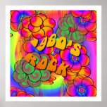 poster psicadélico de flower power da rocha dos an