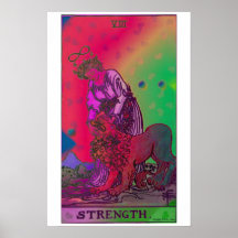 Poster psicadélico do cartão de Tarot da força