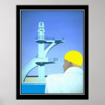 Poster vintage do mergulhador do nadador