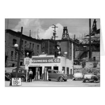 Posto de gasolina velho, os anos 30 cartão