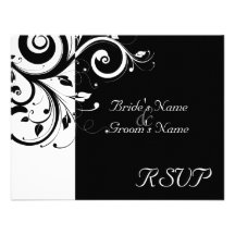 Preto +Casamento reverso branco do redemoinho que  Convites Personalizados