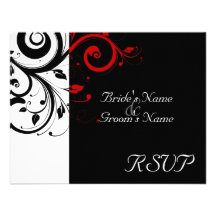Preto +Casamento vermelho branco do redemoinho que Convites Personalizado
