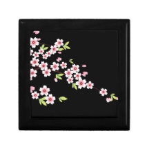 Preto com a flor de cerejeira cor-de-rosa e verde  caixa de persentes