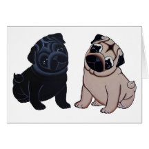 Preto e cartões dos filhotes de cachorro do Pug da
