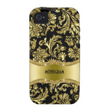 Preto & floral metálico do ouro Damasco-Personaliz