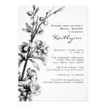 Preto floral no chá de panela branco convite personalizados