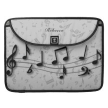 Preto personalizado e notas musicais cinzentas bolsa MacBook pro