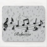 Preto personalizado e notas musicais cinzentas mouse pad