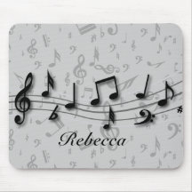 Preto personalizado e notas musicais cinzentas mouse pad