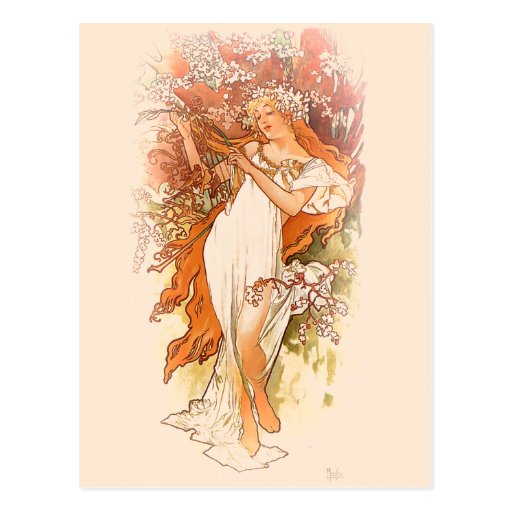 Primavera - arte Nouveau de Alphonse Mucha Cartao Postal