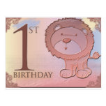 Primeiro aniversario amigável do leão cartoes postais