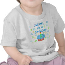 Primeiro aniversário do cupcake azul customizável tshirt