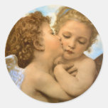 Primeiro beijo por Bouguereau, anjos do Victorian  Adesivos Em Formato Redondos