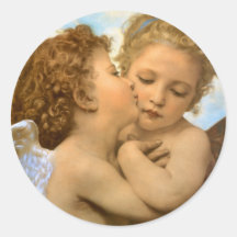 Primeiro beijo por Bouguereau, anjos do Victorian  Adesivos Em Formato Redondos