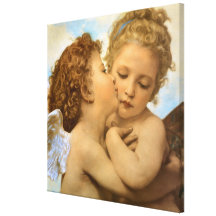 Primeiro beijo por Bouguereau, anjos do Victorian  Impressão De Canvas Esticada