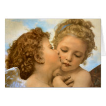 Primeiro beijo por Bouguereau, anjos do Victorian  Cartão