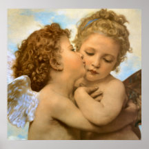 Primeiro beijo por Bouguereau, anjos do Victorian  Impressão