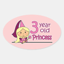 Princesa Idade 3 Adesivos Oval