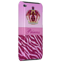 Princesa impressa rosa Coroa & brilho da zebra Capa iPod Case-Mate