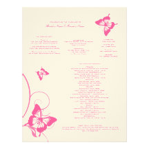 Programa do casamento da borboleta do rosa quente  modelo de papel de carta