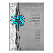 Programa do casamento da margarida cinzenta e azul convite personalizados