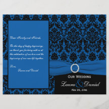 Programa do casamento tema damasco dos azuis cobal modelo de panfletos