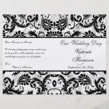 Programa floral preto, branco, cinzento do casamen panfletos personalizado