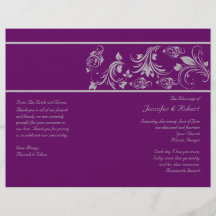 Programa floral roxo e de prata do casamento do ro panfleto personalizados