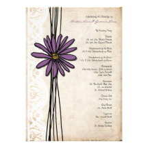 Programa roxo do casamento da margarida do vintage convite personalizado