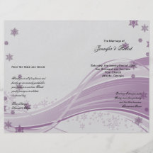Programa roxo do casamento dos flocos de neve da á panfletos coloridos
