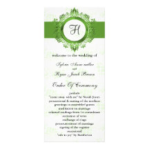 programa verde do casamento do monograma panfletos informativos personalizados