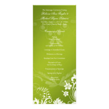 Programa verde do vintage e branco floral do casam convite personalizados