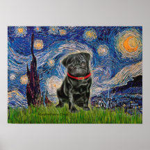 Pug 13 (preto) - noite estrelado posters