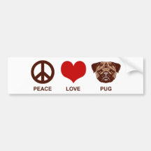 Pug do amor da paz adesivo