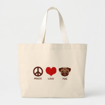 Pug do amor da paz bolsas de lona