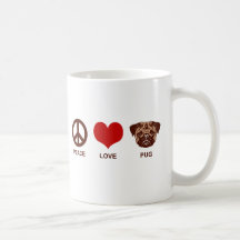 Pug do amor da paz canecas
