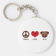 Pug do amor da paz chaveiros