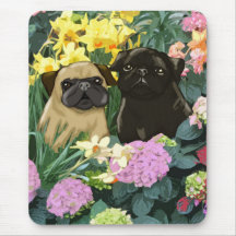 Pugs Mousepad do primavera - arte pelo Amy Cappell