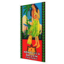 Punho LabelHonolulu da vassoura de Honolulu, HI Impressão Em Tela Canvas