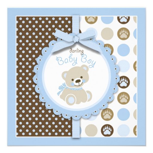 Quadrado bem-vindo do menino do urso convite personalizado