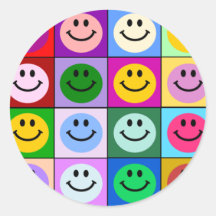 Quadrados coloridos do smiley adesivo em formato redondo