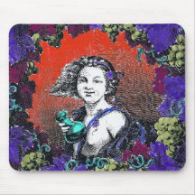 Querubim na grinalda da uva, fundo vermelho mouse pad
