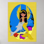 Ramla o poster dourado de Merfaery e de golfinho