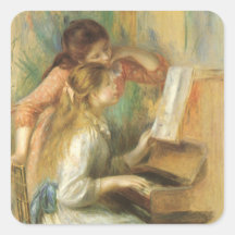 Raparigas no piano por Pierre Auguste Renoir Adesivo Quadrado