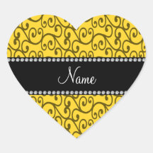 Redemoinhos conhecidos personalizados do amarelo adesivo em forma de coração