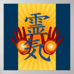 Reiki entrega a | o brilho amarelo, azul escuro pôsteres