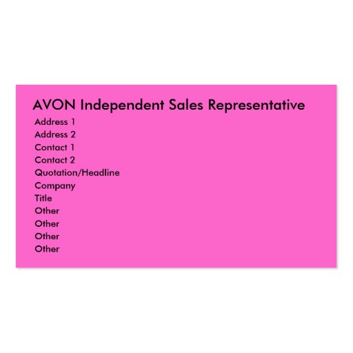 Representante de vendas independente de AVON, ende Cartão De Visita