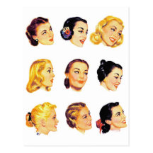 Retratos retros da cabeça do 50 do kitsch das mulh cartão postal