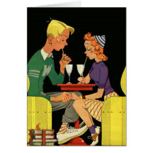 Romance do vintage, adolescentes no amor na loja d cartões